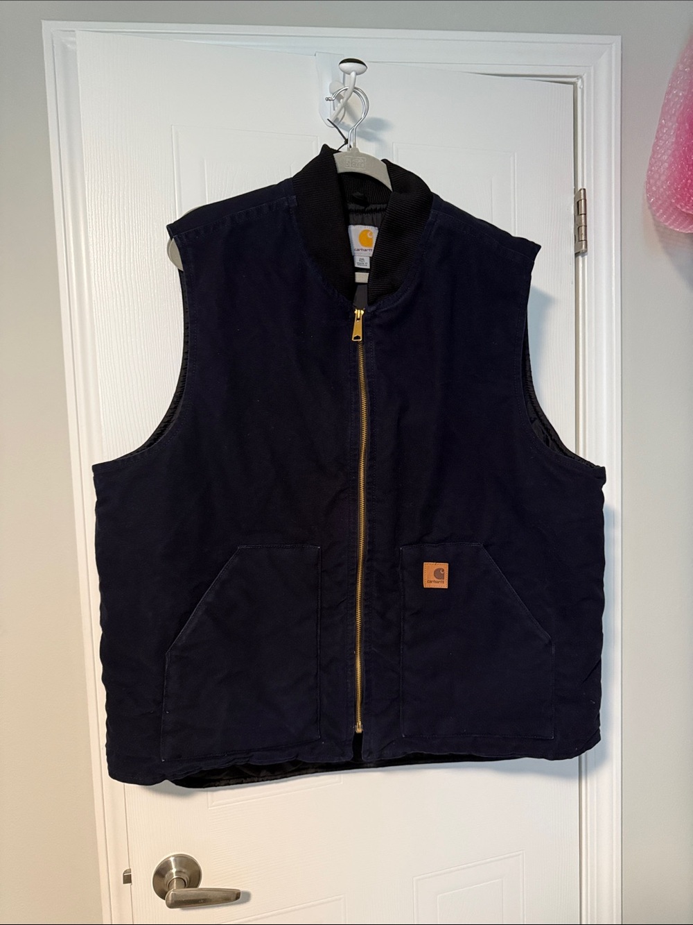Carhartt Men's Dark Navy Quilted Work Vest with Brass Zipper